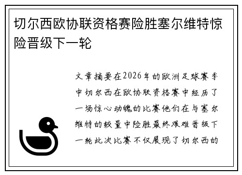 切尔西欧协联资格赛险胜塞尔维特惊险晋级下一轮